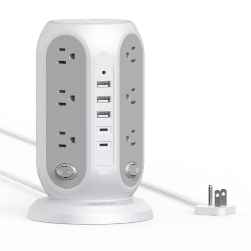 TESSAN Tower Surge Protector with 12 Outlets & 5 USB Ports