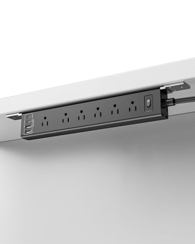 360° Mountable Surge Protector Power Strip with 4 USB Ports (2 USB C), 6 FT Electrical Outlet & Flat Plug Extension Cord for Under Desk, Wall, or Corner Mount