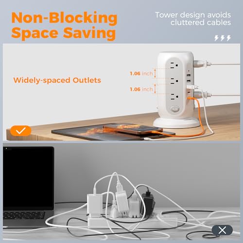 TESSAN Tower Surge Protector with 12 Outlets & 5 USB Ports