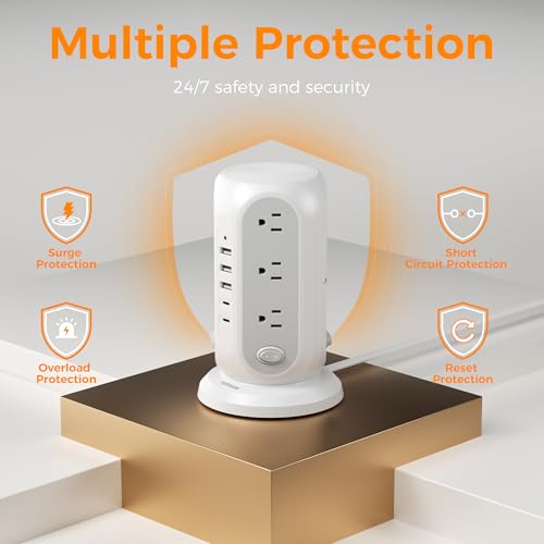 TESSAN Tower Surge Protector with 12 Outlets & 5 USB Ports