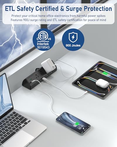 Clamp-On Under-Desk Power Strip with USB-C Fast Charging