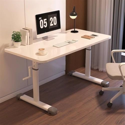 Erxewim Manual Crank Standing Desk, Height Adjustable Sit-Stand Study Table for Home Office, Hand Lifting Tabletop Writing Desk, Sturdy Frame