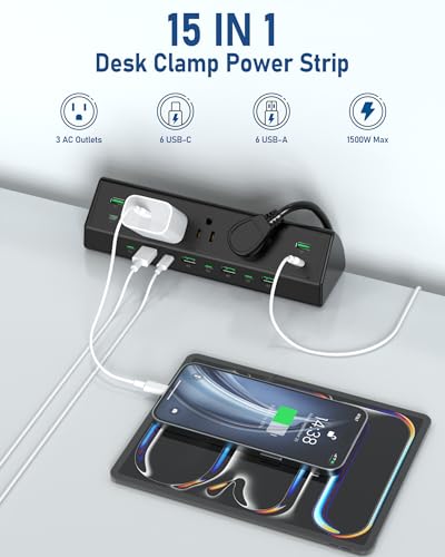 Clamp-On Under-Desk Power Strip with USB-C Fast Charging