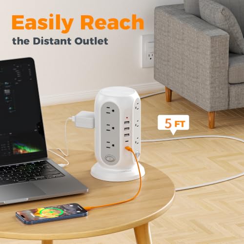 TESSAN Tower Surge Protector with 12 Outlets & 5 USB Ports