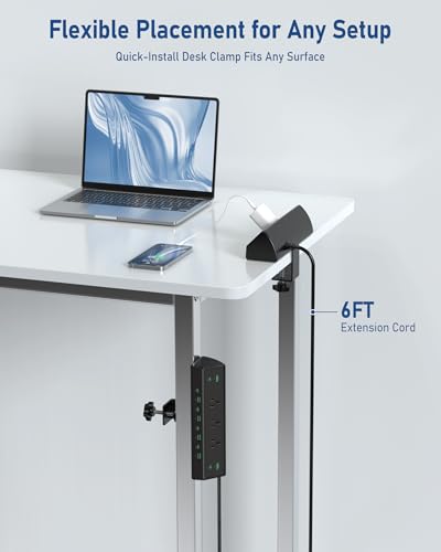 Clamp-On Under-Desk Power Strip with USB-C Fast Charging