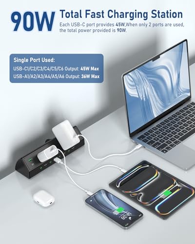 Clamp-On Under-Desk Power Strip with USB-C Fast Charging