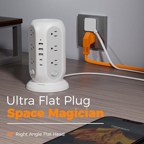TESSAN Tower Surge Protector with 12 Outlets & 5 USB Ports