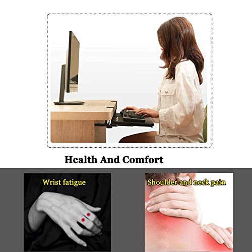 Adjustable Keyboard Tray with Pull Out,Adjustable Keyboard Tray with Sliding Rails Pull Out Drawers Under Desk Space Saving Design for Comfortable Typing