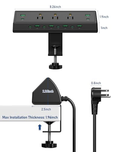 Clamp-On Under-Desk Power Strip with USB-C Fast Charging