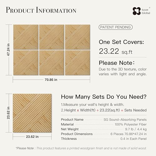 Soon Global 8-Pack Acoustic Sound-Absorbing Wall Panels