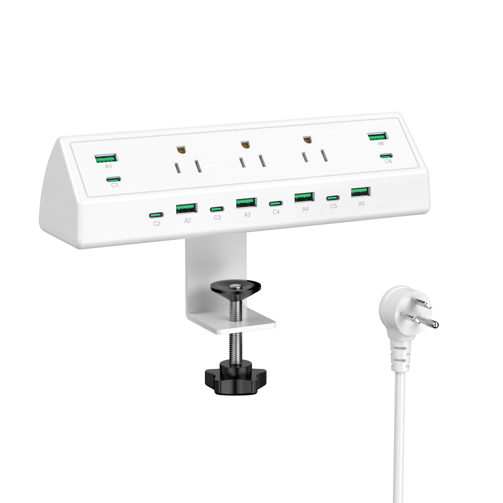 Clamp-On Under-Desk Power Strip with USB-C Fast Charging