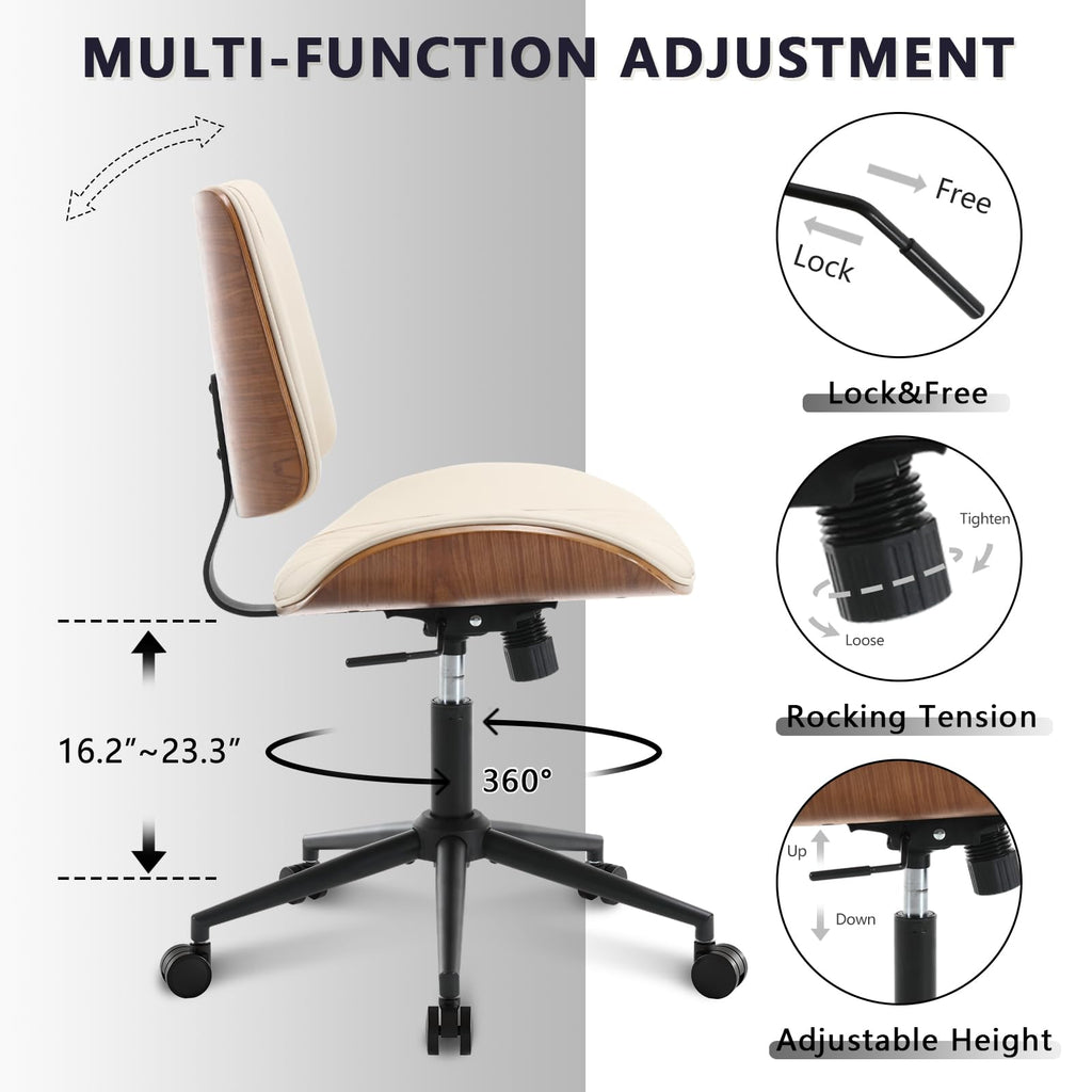 BERYTH Home Office Chair No Arms with Wheels, Mid Back Walnut Style 5010