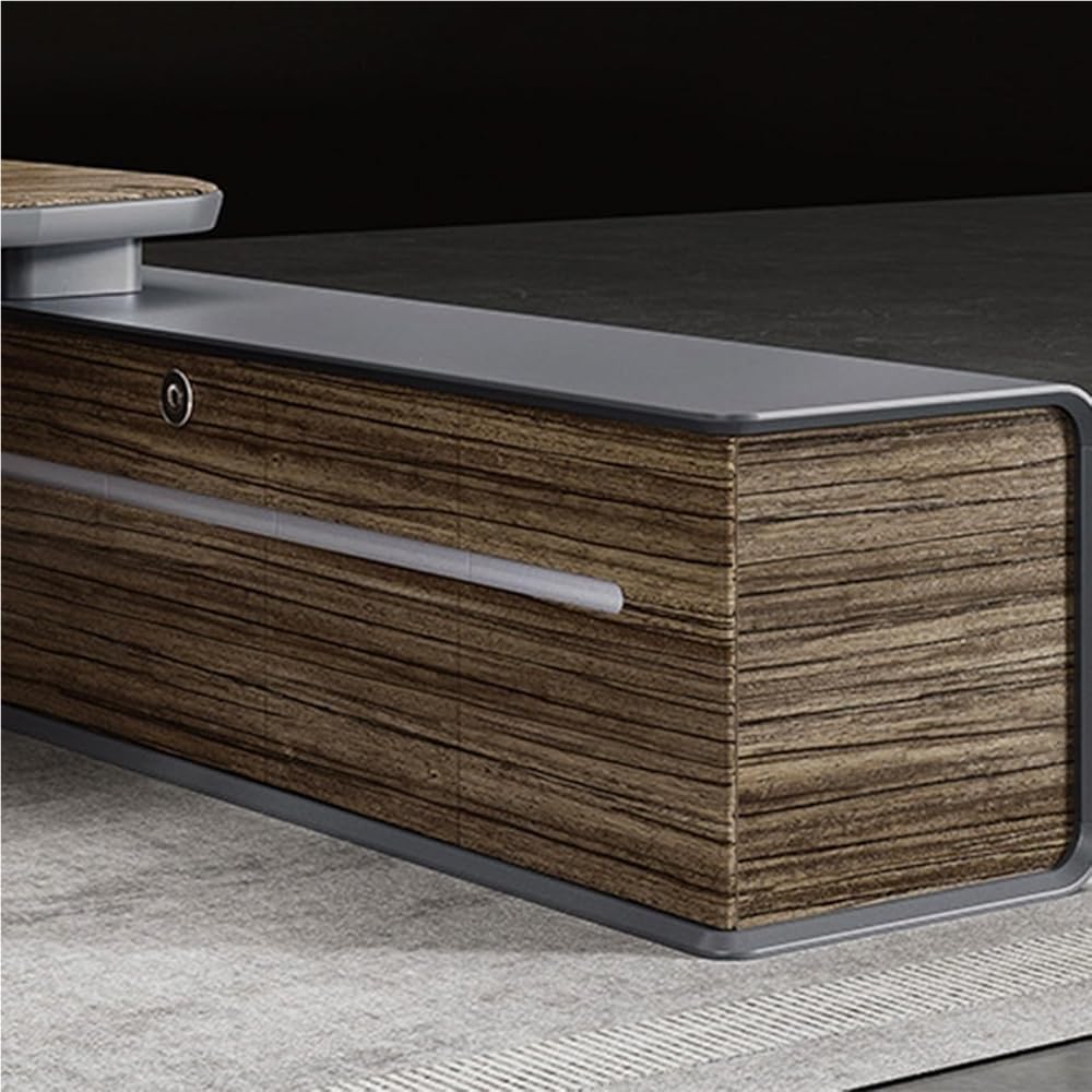 94 Inch Luxury L Shaped Corner Executive Desks with File Drawers Lateral Cabinet and Light Strip Solid Wood Computer Home Office Desk Study Table Workstation