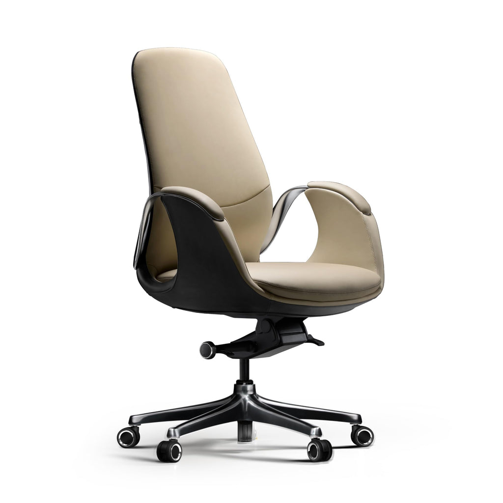TOMU Genuine Leather Executive Office Chair, Ergonomic Big and Tall Comfortable Office Chair for Sitting All Day, Luxury Office Chair for Woman and Men, with Aluminum Sturdy Swivel Base, Reclining