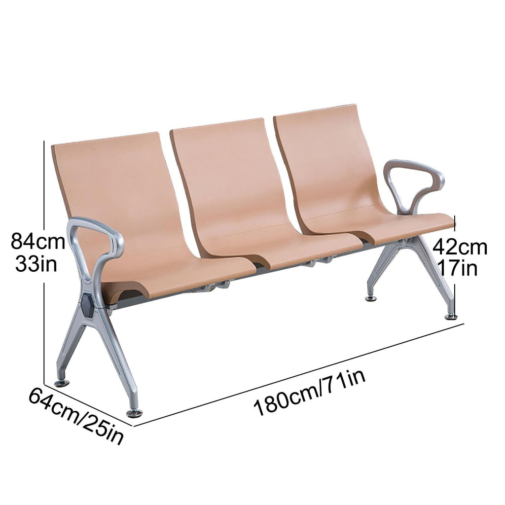 3-Seater Airport Waiting Bench Synthetic Leather Reception Chair with Armrests & Backrest Closed Beam Design for Office & Lounge Seating