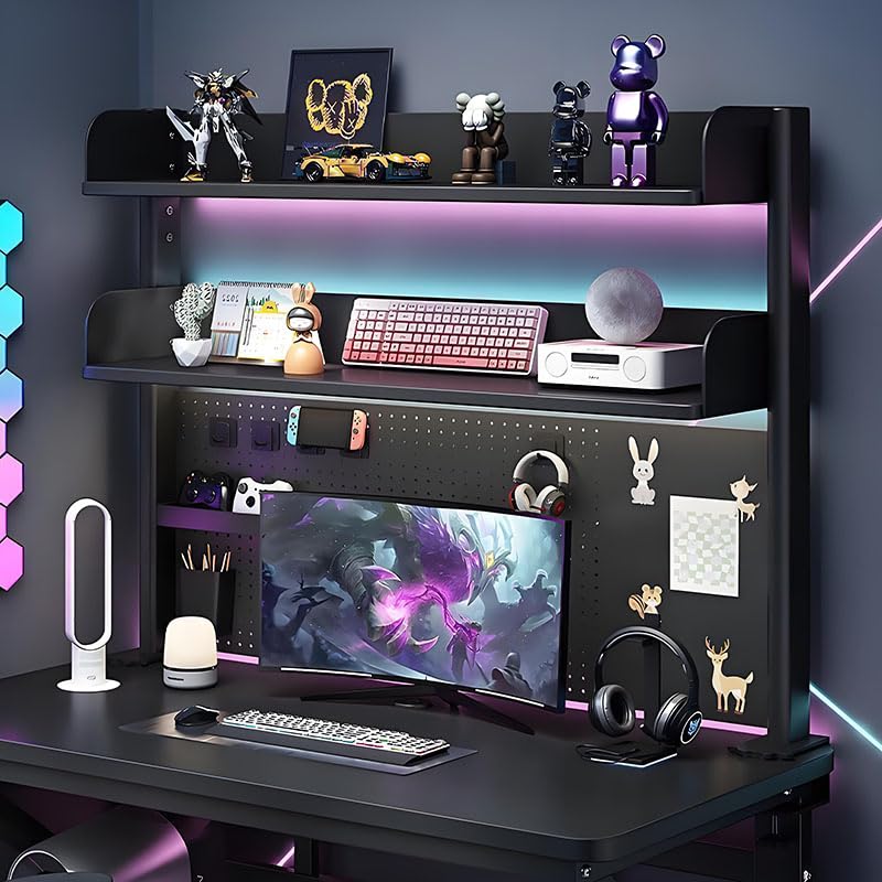 Clamp-On Metal Desk Pegboard Organizer with 2 Shelves