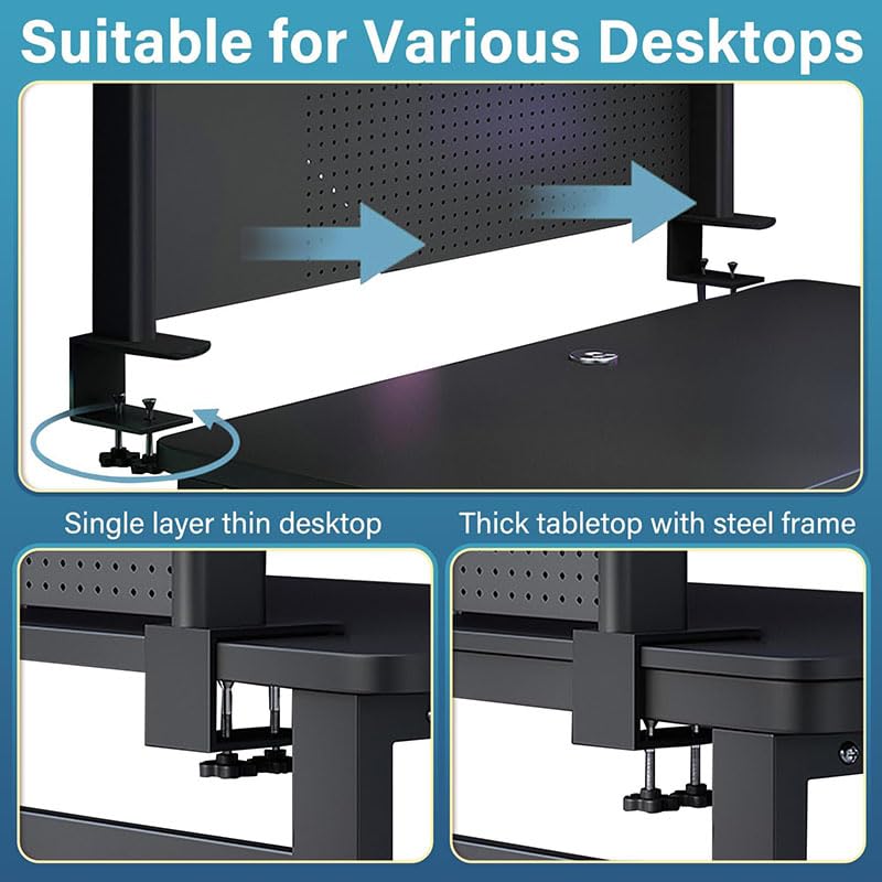 Clamp-On Metal Desk Pegboard Organizer with 2 Shelves