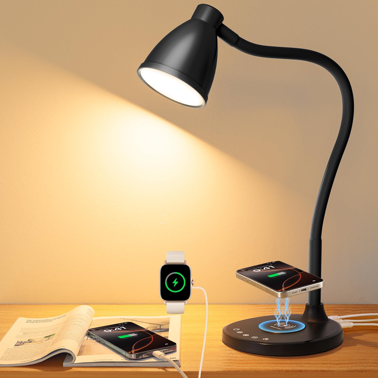 BOHON LED Desk Lamp with USB-C & Wireless Charging