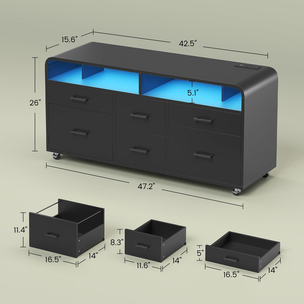SEDETA 6-Drawer Mobile File Cabinet with Power Strip