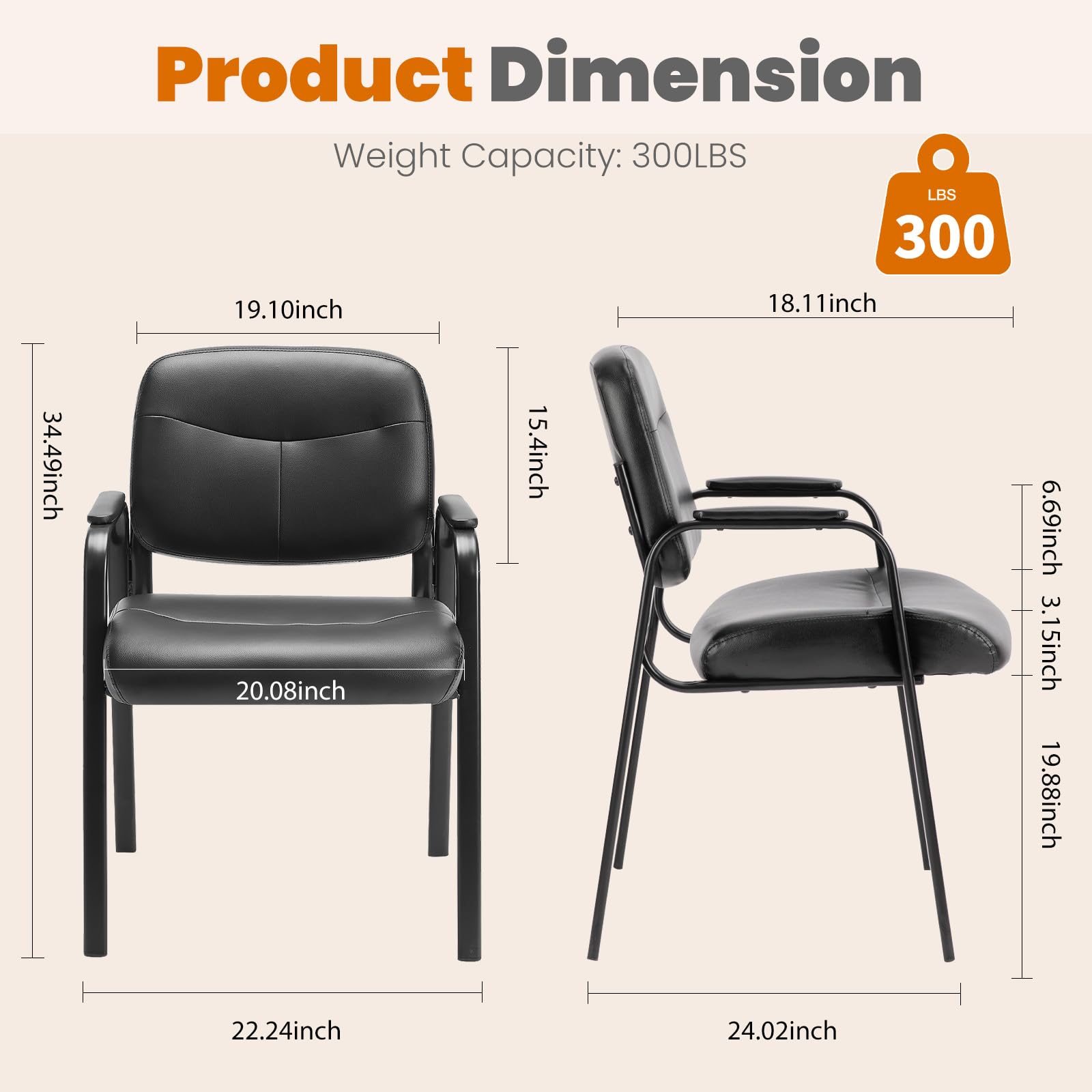 OLIXIS Waiting Room Chair, Leather Office Desk Reception Guest Stationary Side Chairs with Padded Arms for Home Conference Lobby Area Meeting Church Medical Clinic Elderly Student
