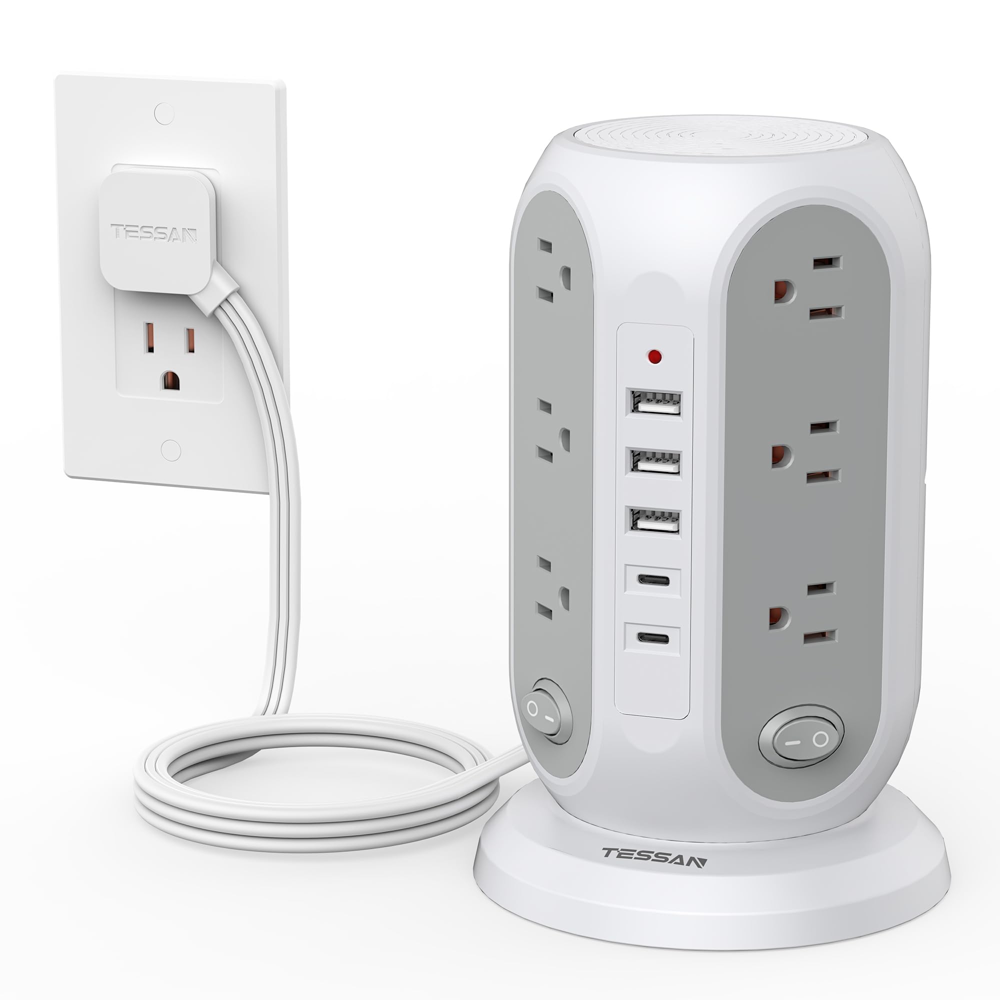 TESSAN Tower Surge Protector with 12 Outlets & 5 USB Ports