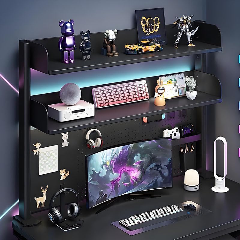 Clamp-On Metal Desk Pegboard Organizer with 2 Shelves