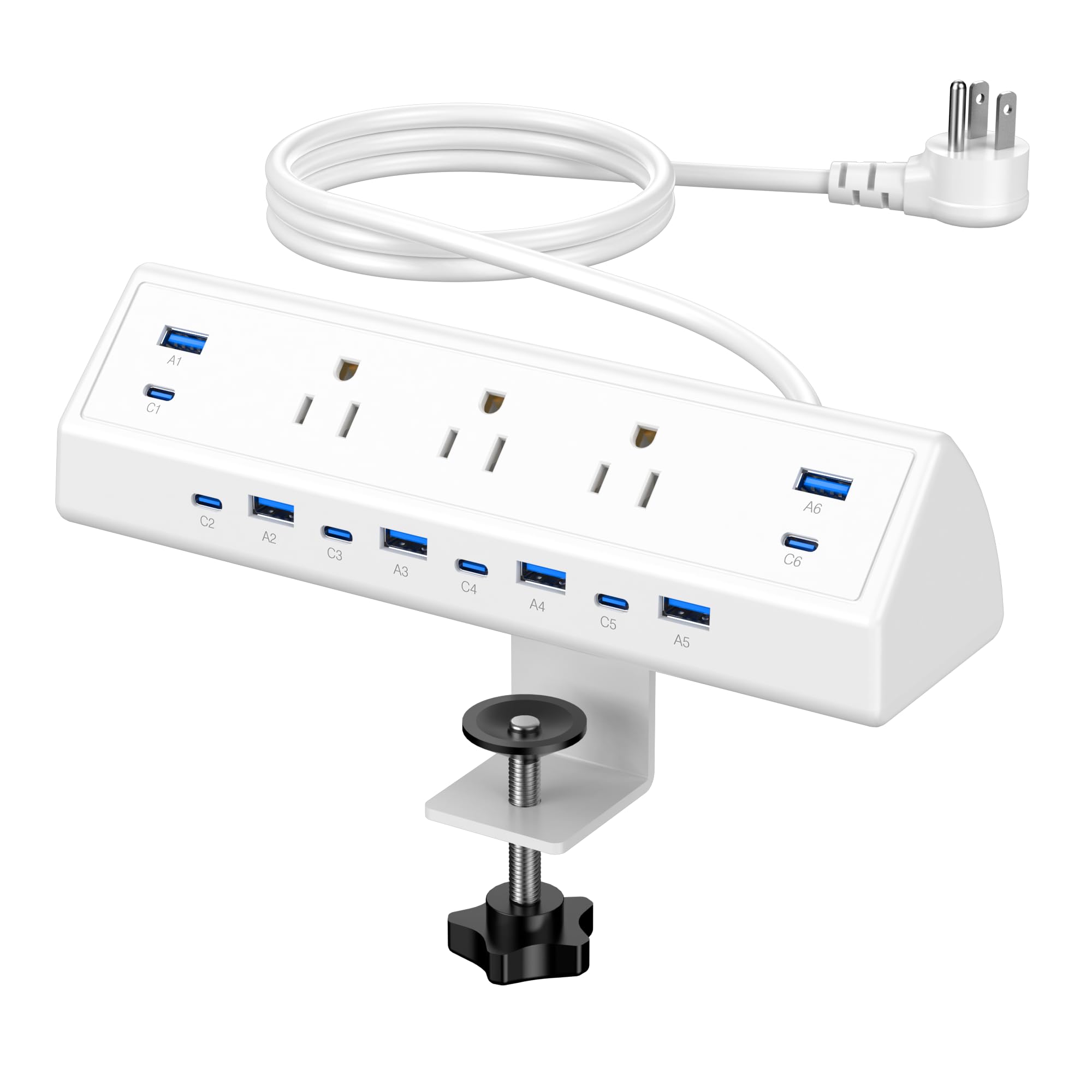 Clamp-On Under-Desk Power Strip with USB-C Fast Charging