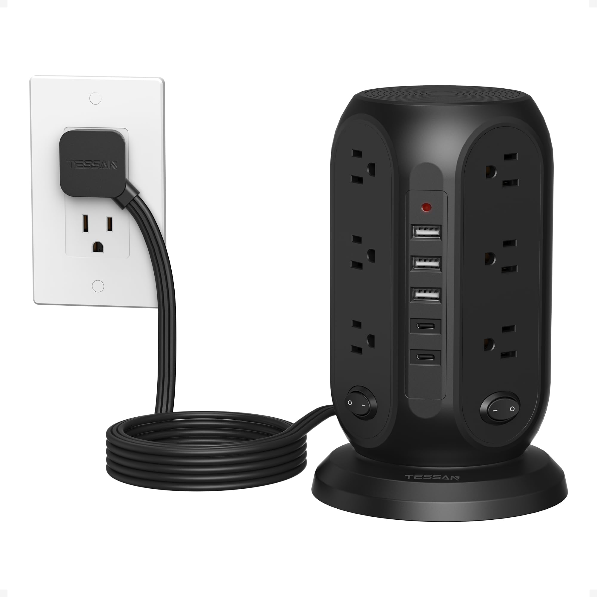 TESSAN Tower Surge Protector with 12 Outlets & 5 USB Ports