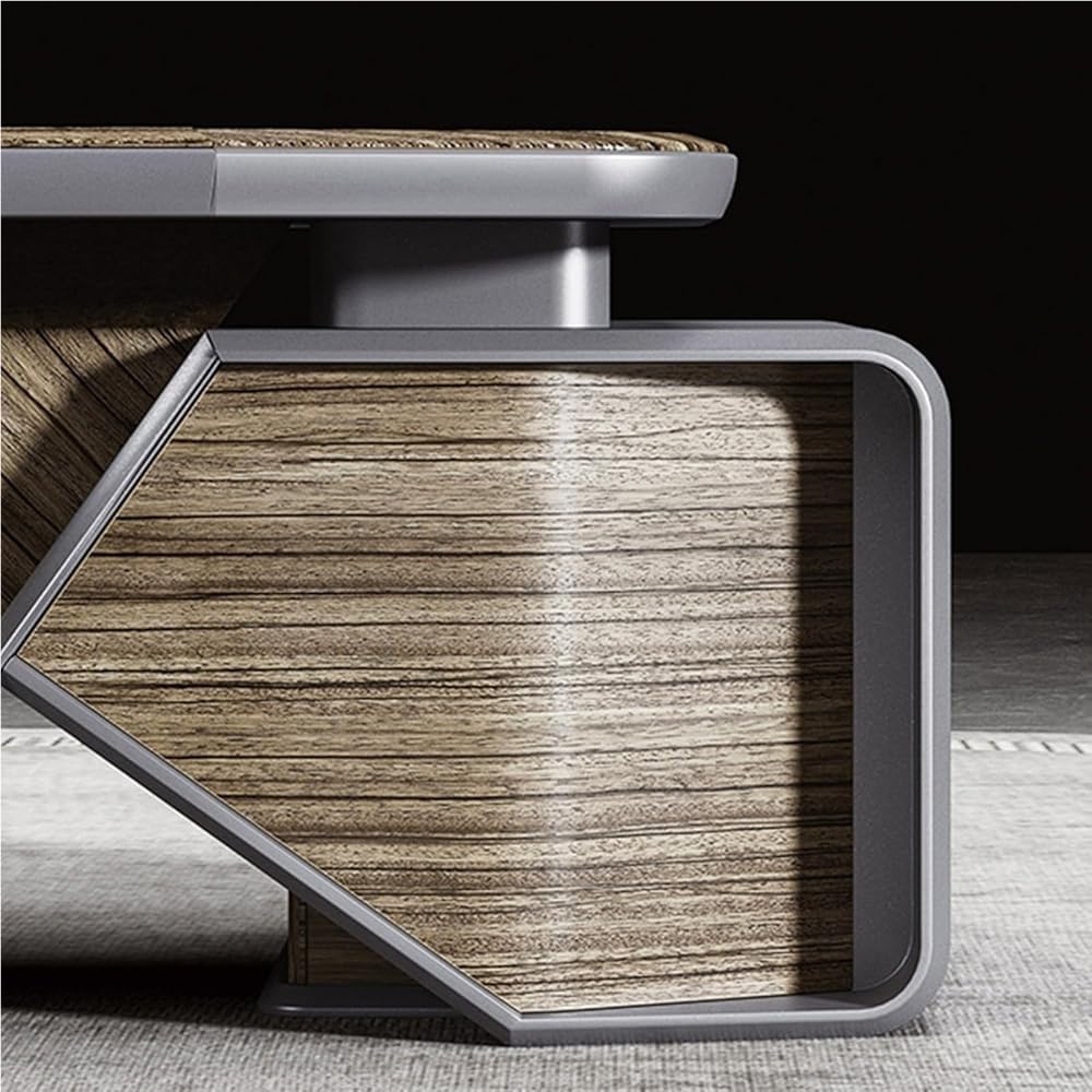 94 Inch Luxury L Shaped Corner Executive Desks with File Drawers Lateral Cabinet and Light Strip Solid Wood Computer Home Office Desk Study Table Workstation
