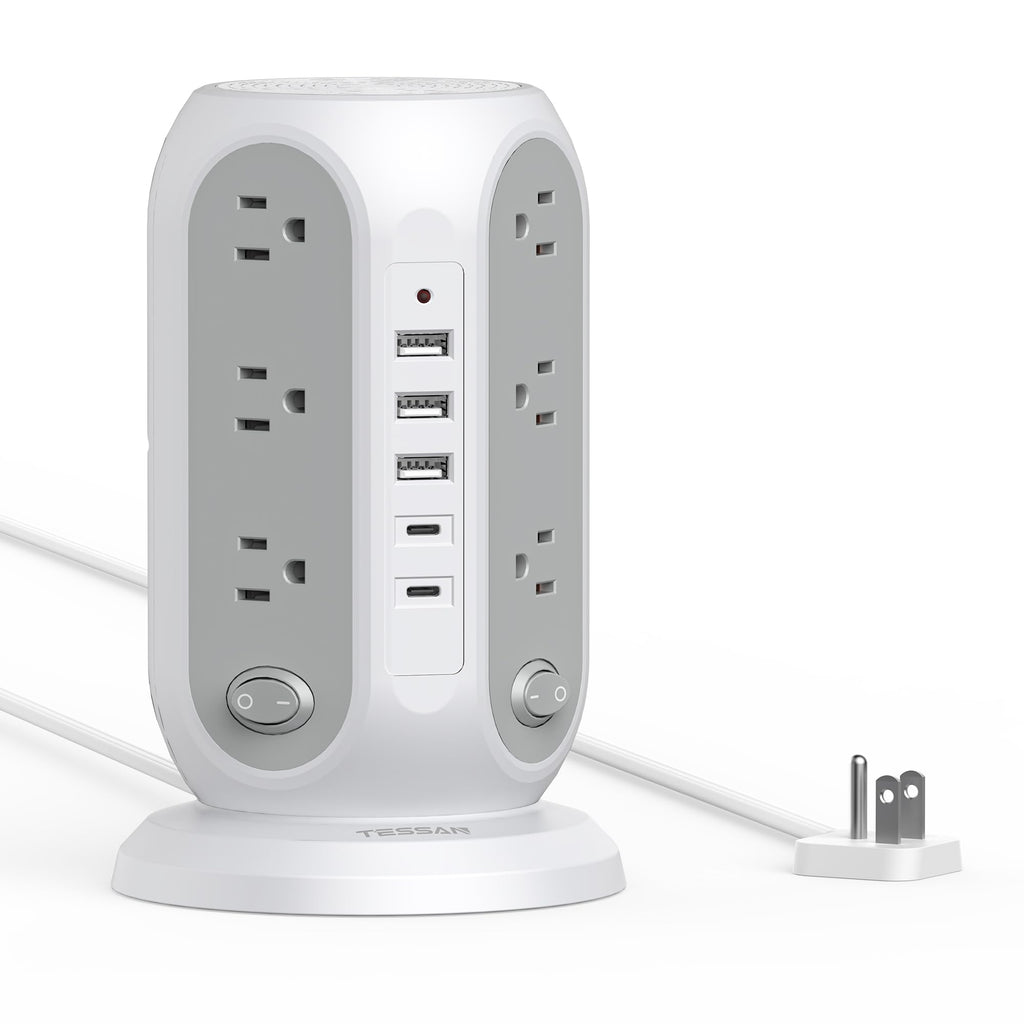 TESSAN Tower Surge Protector with 12 Outlets & 5 USB Ports