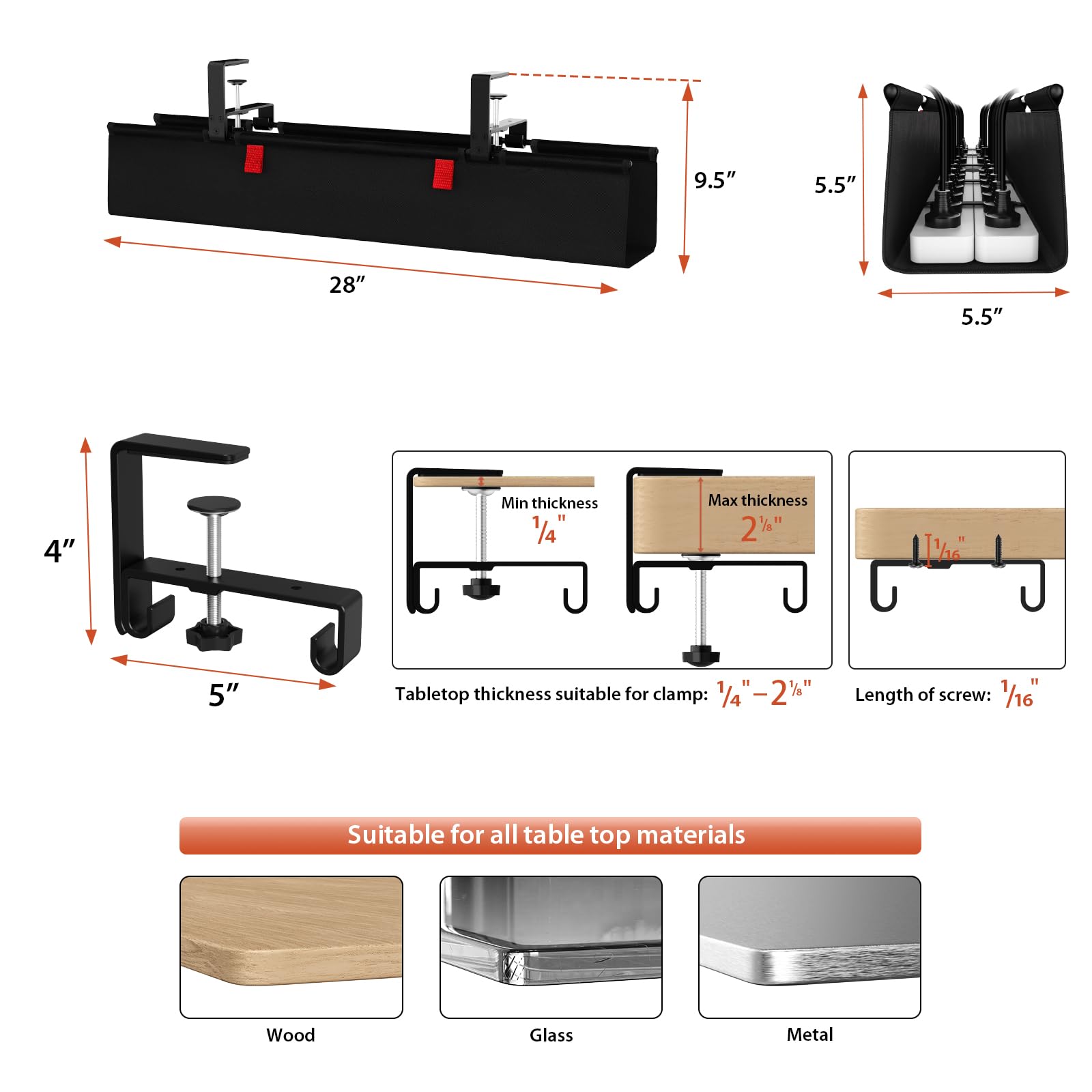 Univivi Under-Desk Cable Management Tray for Office