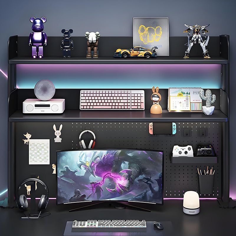 Clamp-On Metal Desk Pegboard Organizer with 2 Shelves