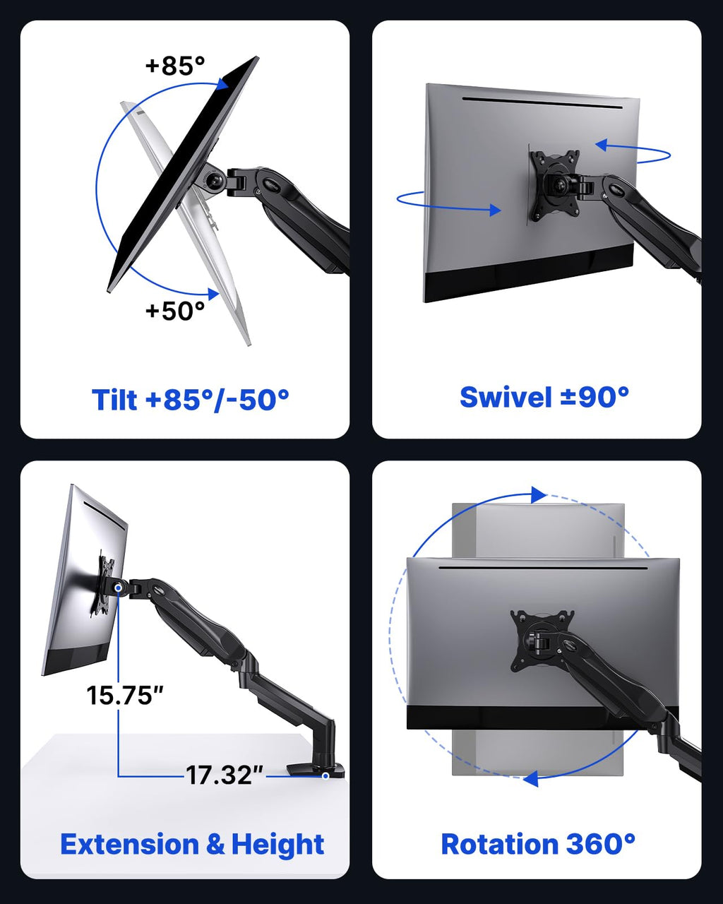 HUANUO Monitor Mount, 13 to 32 Inch Monitor Arm, Adjustable Screen Stand