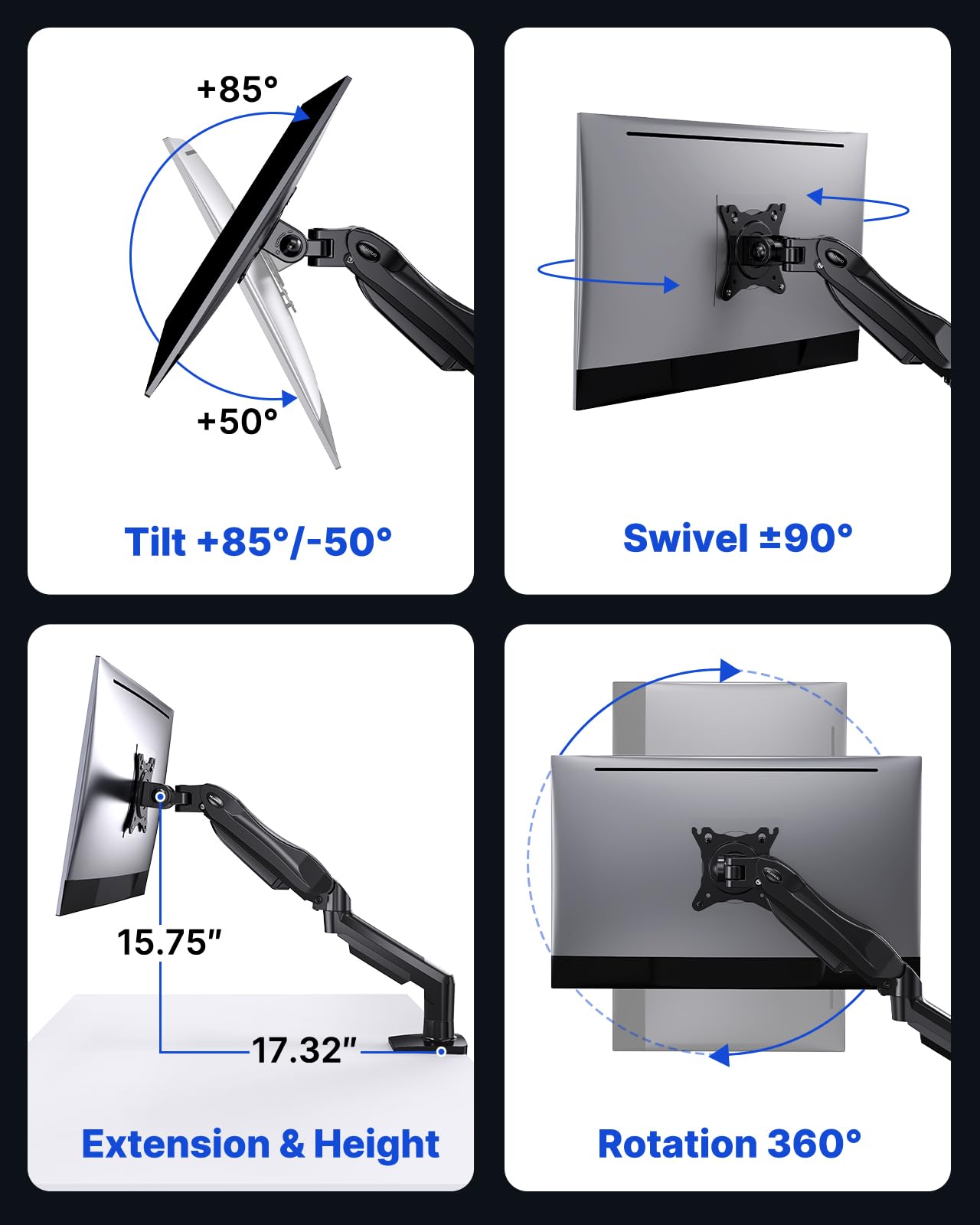 HUANUO Monitor Mount, 13 to 32 Inch Monitor Arm, Adjustable Screen Stand