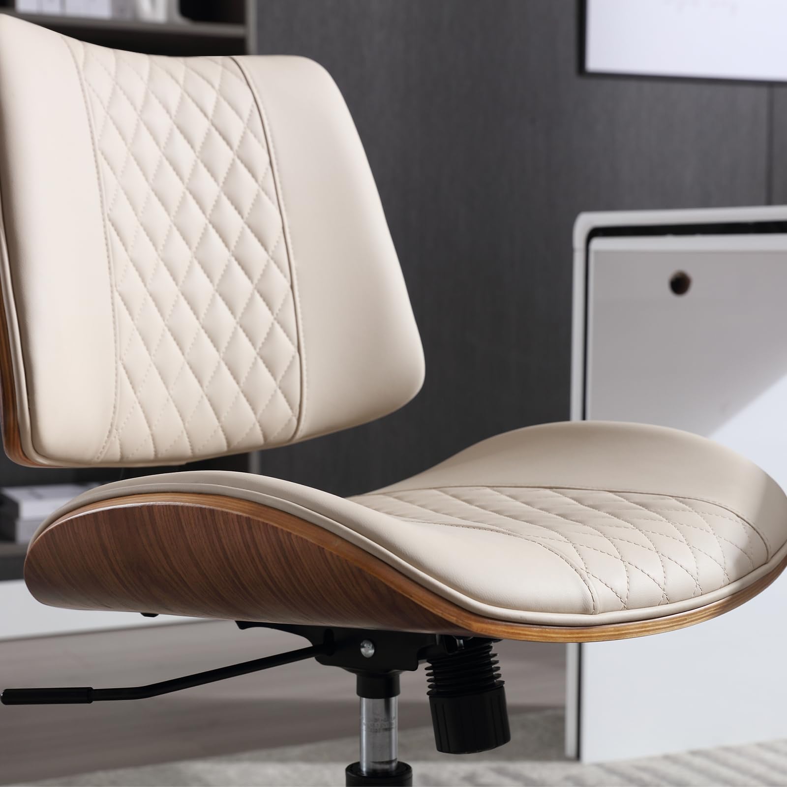 BERYTH Home Office Chair No Arms with Wheels, Mid Back Walnut Style 5010