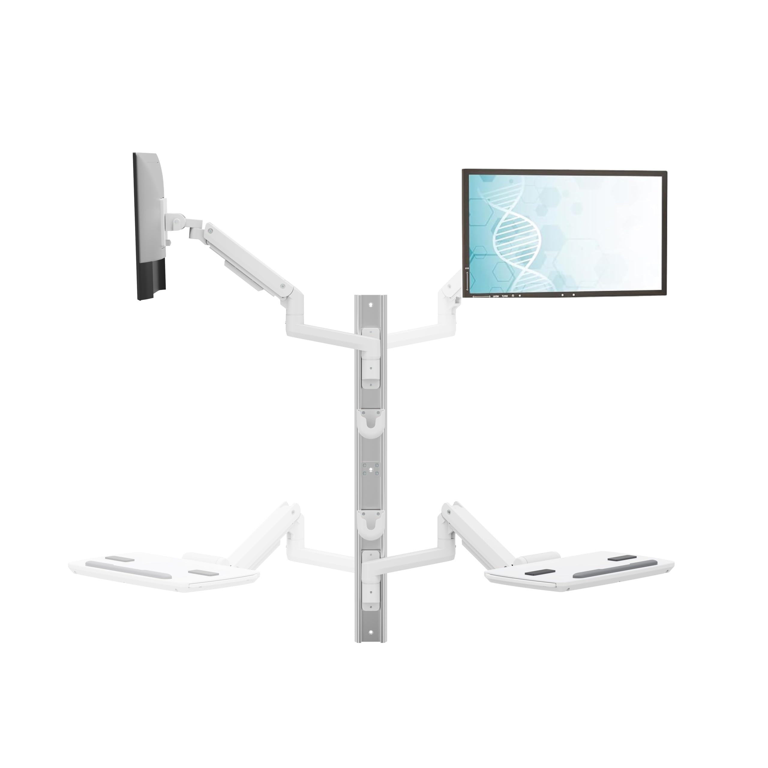Mount Plus MED10 Medical Monitor Wall Mount with Folding Keyboard Tray and Mouse Pad | Scanner Holder | Heavy Duty Height Adjustment Folding Design for 17"-49" Monitor On Wall Track Up to 44 lbs