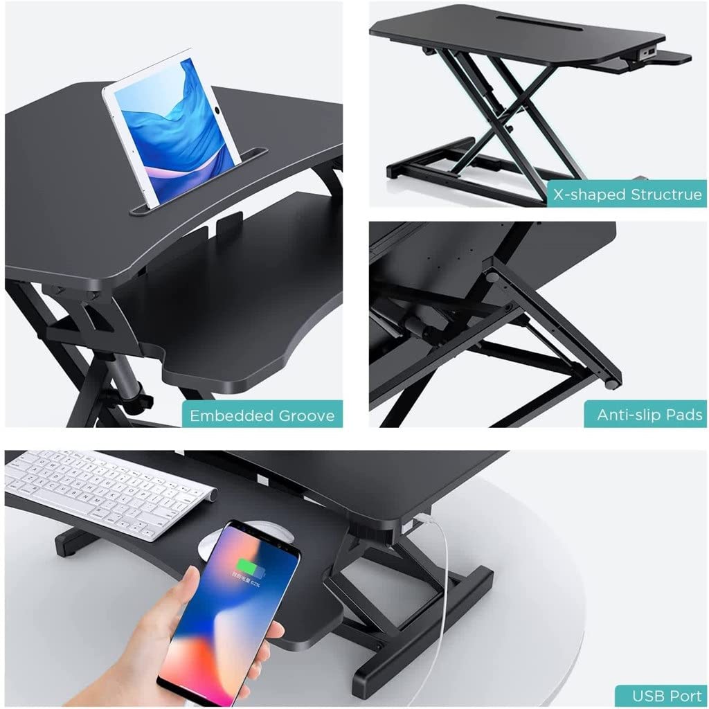 HYUWANGYU Standing Desk Sit Converter Stand-up Lifting Worktable Computer Desk Converter Folding Table Adjustable Height (Color : A, Size : US)