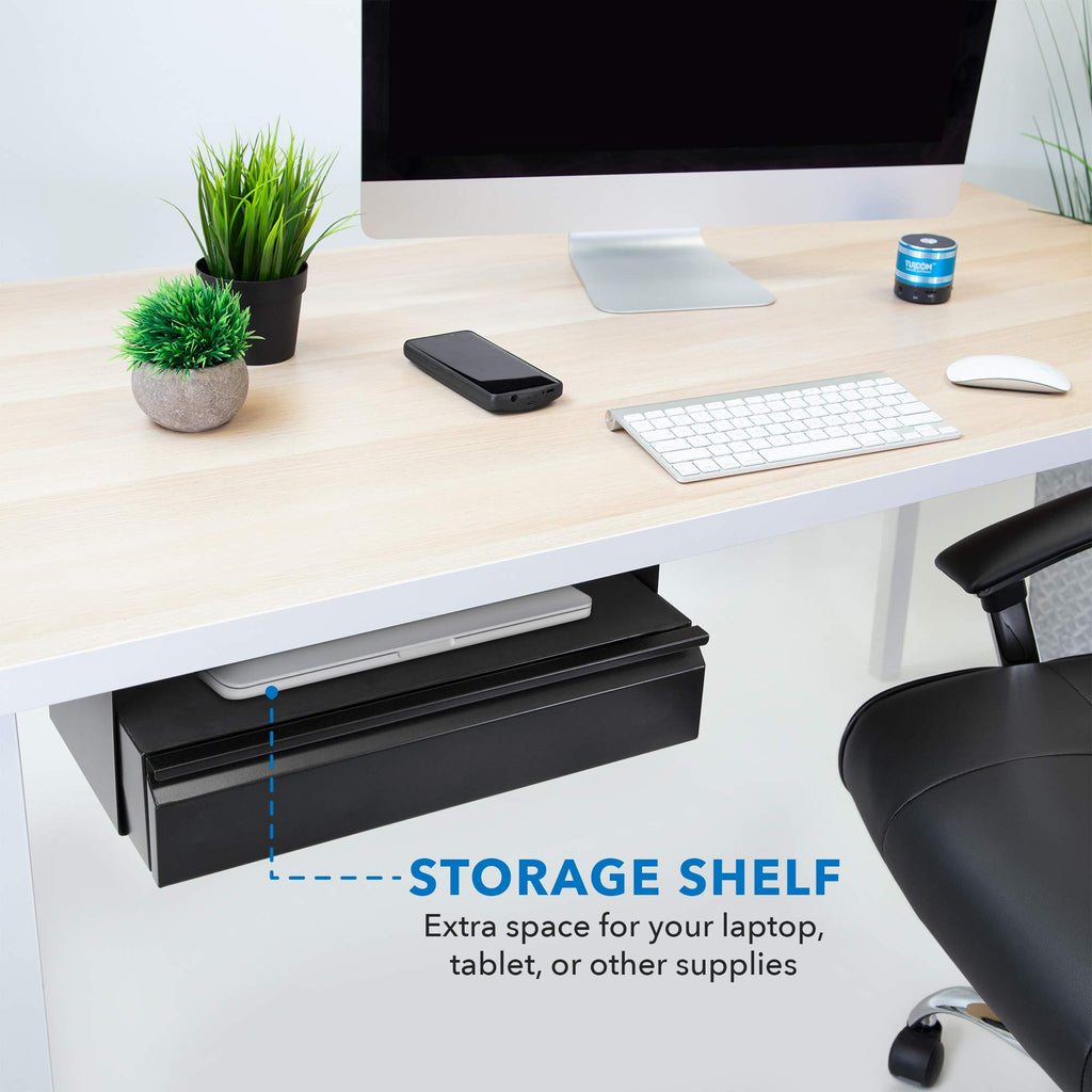 Mount-It! Under Desk Pull-Out Drawer Kit with Smooth Sliding Track | Office Storage Organizer | Mounts to Desktops Tables and Workbenches Over 0.71 Inches Thick