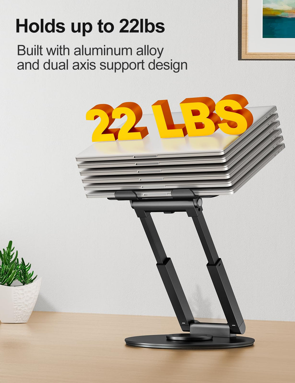 tounee Telescopic Laptop Stand for Desk with 360° Swivel Base, Sit to Stand, Height Adjustable, Portable Riser Holder for Good Posture, Compatible with MacBook Pro, All Laptops 10-17"