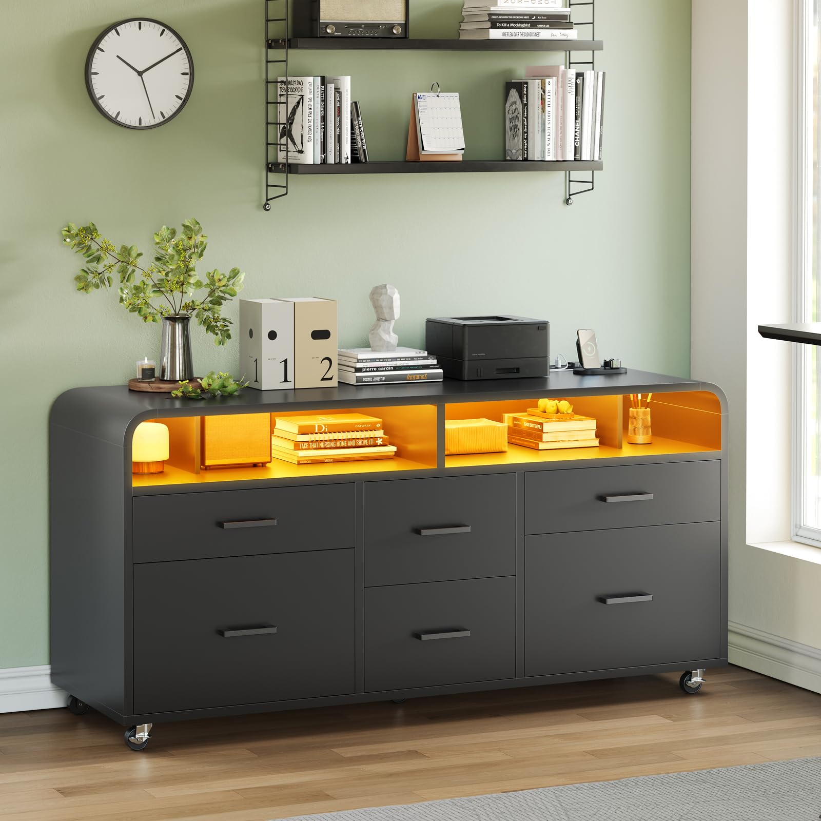 SEDETA 6-Drawer Mobile File Cabinet with Power Strip