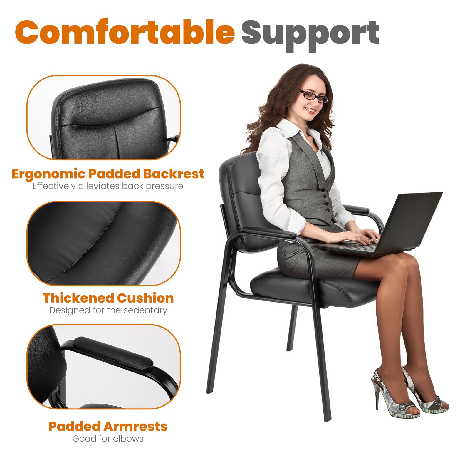 OLIXIS Waiting Room Chair, Leather Office Desk Reception Guest Stationary Side Chairs with Padded Arms for Home Conference Lobby Area Meeting Church Medical Clinic Elderly Student