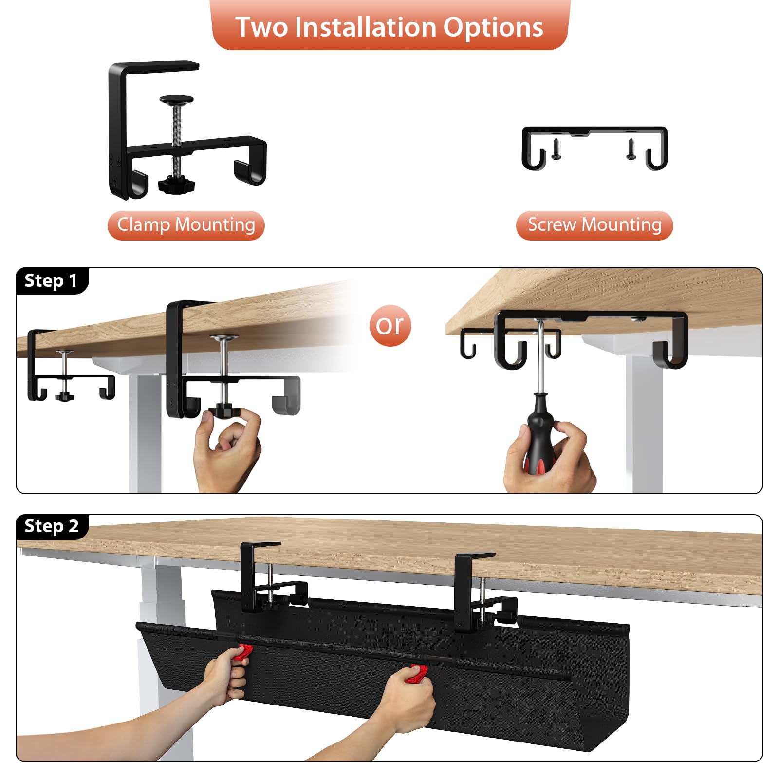 Univivi Under-Desk Cable Management Tray for Office