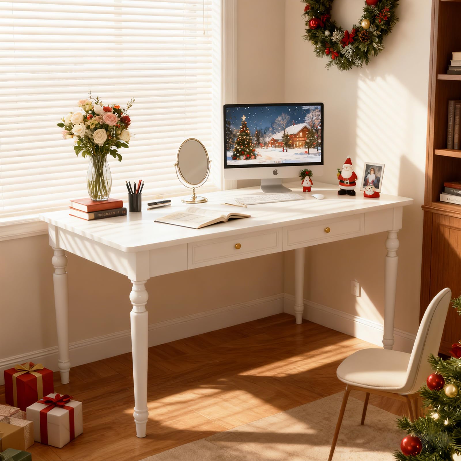 CDDUOLA Modern Rubber Wood Computer Desks with Two Draweres