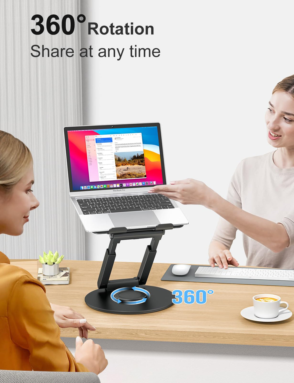 tounee Telescopic Laptop Stand for Desk with 360° Swivel Base, Sit to Stand, Height Adjustable, Portable Riser Holder for Good Posture, Compatible with MacBook Pro, All Laptops 10-17"