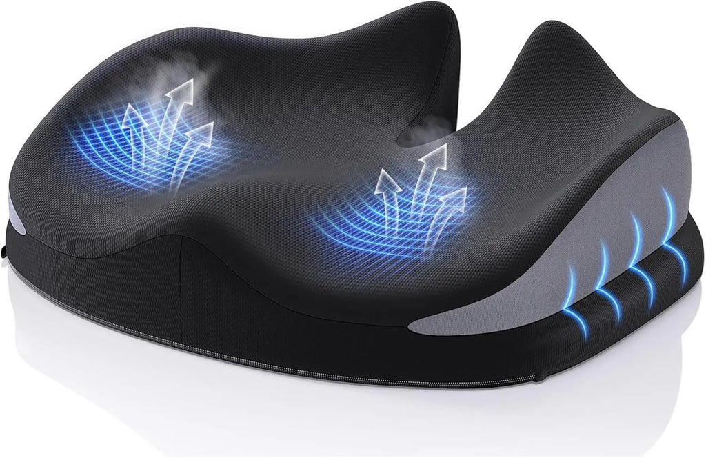 Large Memory Foam Seat Cushion for Office Chair - Coccyx Relief Pillow for Back Support - Non-Slip Pad for Office, Car, Wheelchair, Sciatica Relief