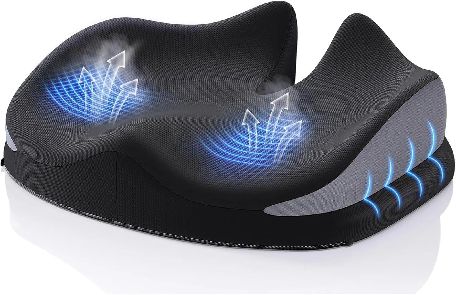Large Memory Foam Seat Cushion for Office Chair - Coccyx Relief Pillow for Back Support - Non-Slip Pad for Office, Car, Wheelchair, Sciatica Relief
