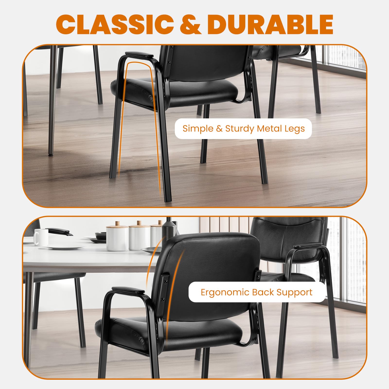 OLIXIS Waiting Room Chair, Leather Office Desk Reception Guest Stationary Side Chairs with Padded Arms for Home Conference Lobby Area Meeting Church Medical Clinic Elderly Student
