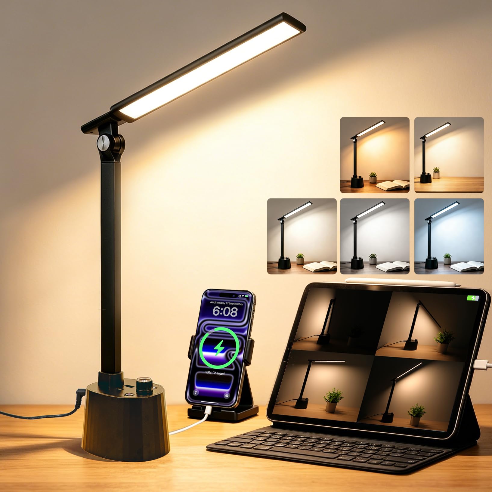 BOHON LED Desk Lamp with USB-C & Wireless Charging
