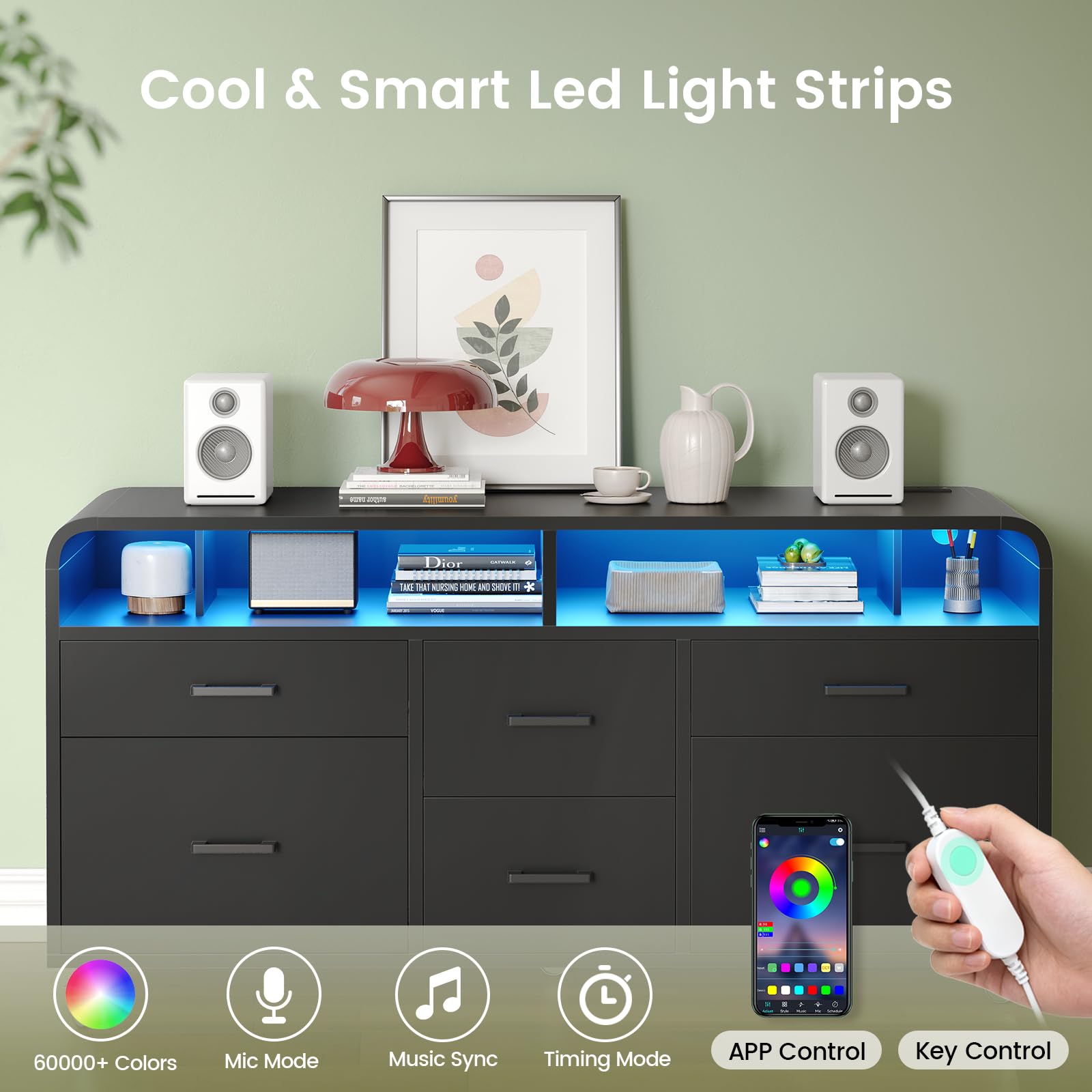 SEDETA 6-Drawer Mobile File Cabinet with Power Strip