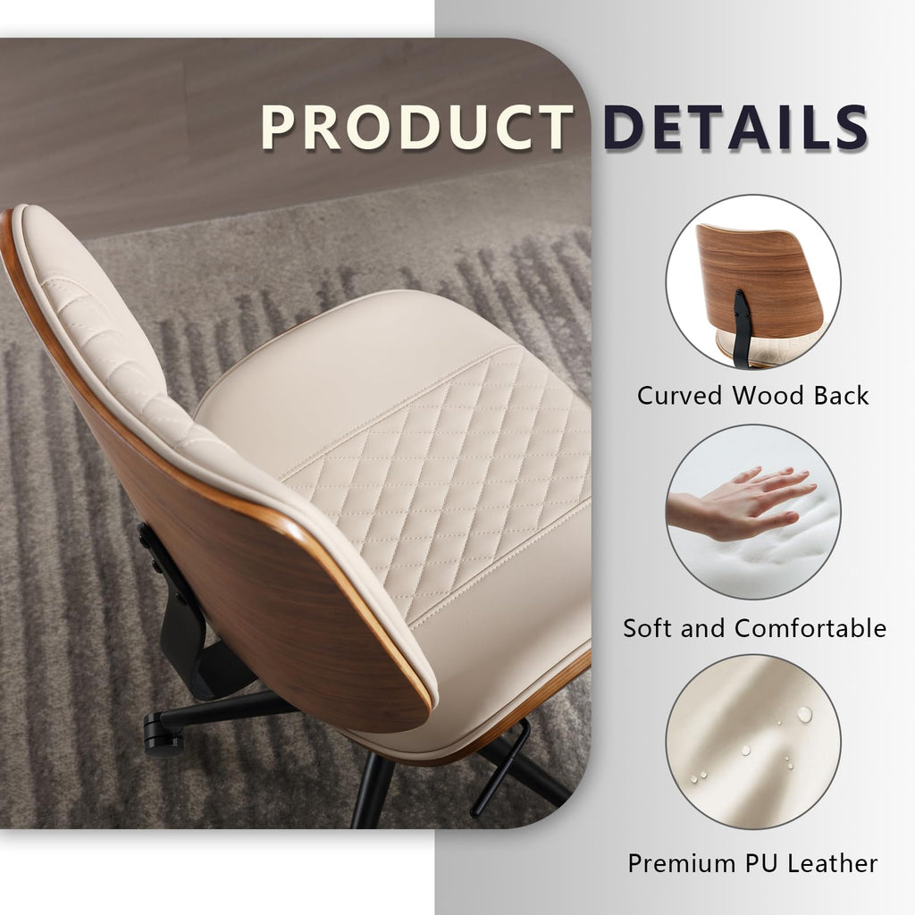 BERYTH Home Office Chair No Arms with Wheels, Mid Back Walnut Style 5010